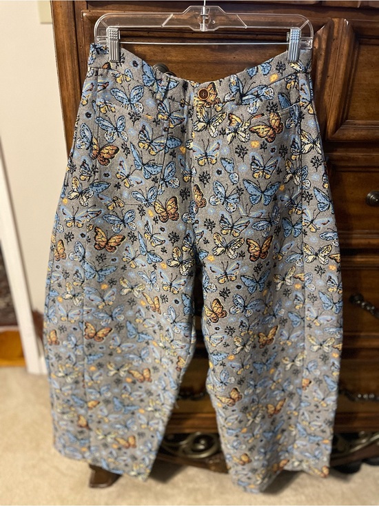 DAVI & DANI Pants - DAVI & DANI Butterfly Print Wide Leg Trousers in Blue and Yellow